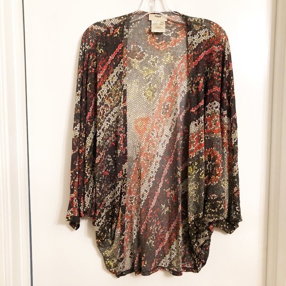 New Fuzzi Gaultier Jersey Kimono Cardigan Jacket Stretch Jersey Drape Top Print - Picture 2 of 8